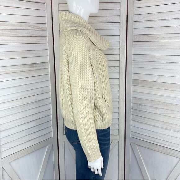 Moon & Madison Waffle Knit Cowl Neck Crop Sweater Cream Beige Small Long Sleeve - Picture 3 of 11